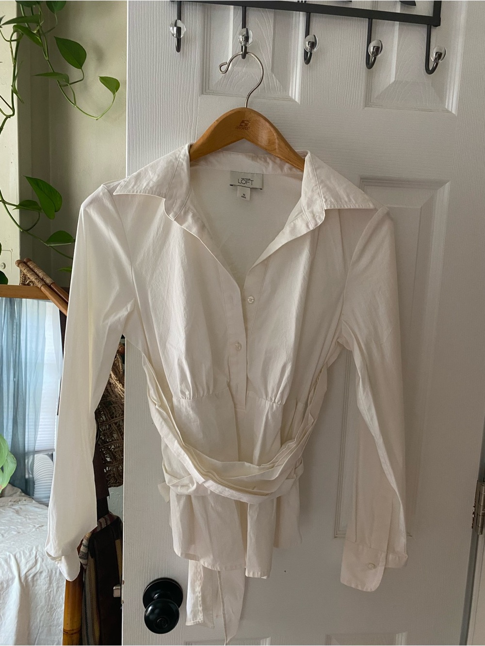 LOFT Women's White Button with Tie-Waist Blouse